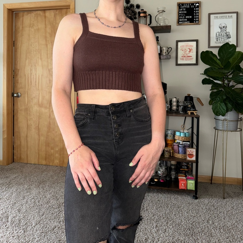 Cropped brown sweater tank top from garage
